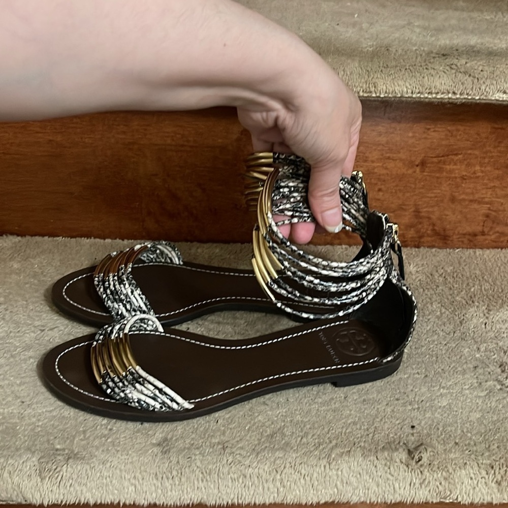 Tory Burch Beige Black Python Embossed Leather Mi… - image 5